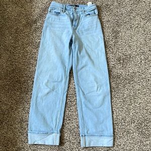 hollister light blue cuffed dad jeans